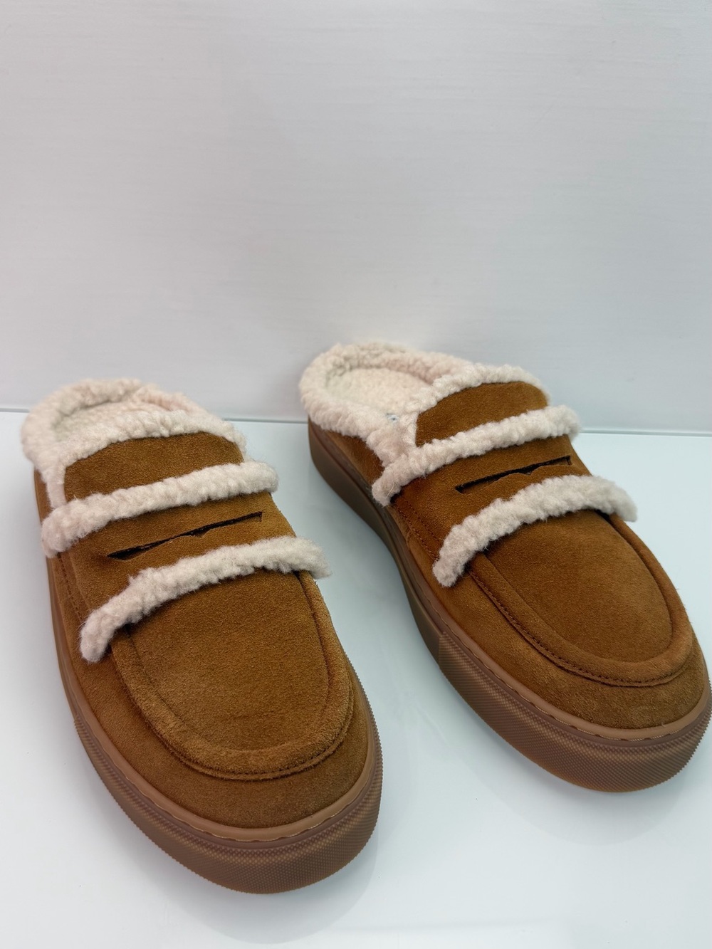 INUIKII Mule Wool Brown Suede Shearling Slip-On Loafers Women EU 40 US 9